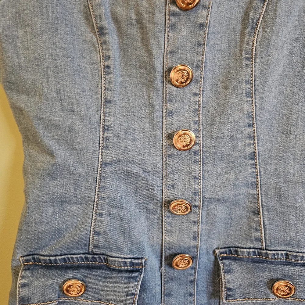 Roma Blue Denim Button-Front Mini Dress - Picture 3 of 7